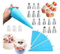 Juego de 20 boquillas y bolsas de tuberías con 3 tamaños reutilizables/bolsa de glaseado, con 3 acopladores, 14 boquillas de acero inoxidable para pasteles. Kit de decoración de cupcakes/galletas.