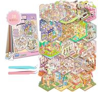 Juego de 20 calcomanías 3D para casa, terapia de escena en miniatura 3D para niños y adultos, escenas de calcomanías para aliviar el estrés con 2 pinzas, kit de terapia de calcomanías para niños y