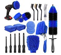 Juego de 20 cepillos para detalles de neumáticos de coche, kit de detalles de coche, cepillos de detalles de coche, juego de cepillos de taladro de detalles de automóviles, cepillo de rueda de mango
