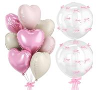 Juego de 20 globos de aluminio, globos de corazón con 3 colores, globos Bobo de 20 pulgadas con lazos de cinta de bricolaje, globo de cumpleaños con cintas y popotes, globo dulce para boda