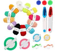 Juego de 20 herramientas para hacer pompón, 6 tamaños diferentes con hilo de 12 colores, kit para hacer manualidades con tijeras de coser para niños y adultos