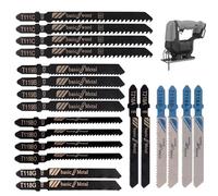 Juego de 20 hojas de sierra de calar con vástago en T, para corte de madera y metal, mixtas HCS/HSS, vástago en T compatible con Bosch, Dewalt, Festool, Ryobi, Makita, 7 tipos surtidos para cortes