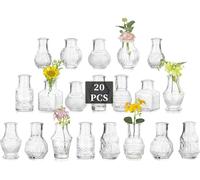 Juego de 20 jarrones de cristal pequeños, mini jarrones transparentes de estilo vintage a granel para decoración de mesa del hogar, jarrones para bodas, salas de estar, mesas, recepciones
