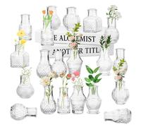 Juego de 20 Jarrones Pequeños de Cristal, Mini Jarron Cristal Juego de Floreros, Jarrones Decorativos Vintage, Centros de Mesa para Decoración del Hogar Salón y Boda Floreros para Rosas