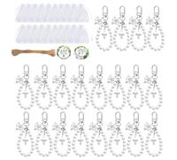 Juego de 20 llaveros de cruz con etiqueta de agradecimiento, paquete de regalo a granel con cuerda para baby showers, fiestas, perlas