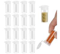 Juego de 20 mini saleros con etiquetas, 6 g de plástico con tapa con bisagras, mini coctelera extragrande, dispensador de especias, salero transparente, pequeño para viaje, camping, especias para