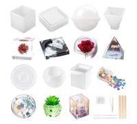 Juego de 20 moldes de resina epoxi de silicona, incluye esfera, cubo, pirámide, cuadrado, redondo, utilizado para crear arte, bricolaje, ceniceros, posavasos, velas. Lentejuelas decorativas y el