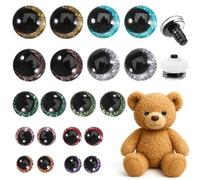 Juego de 20 ojos de seguridad con purpurina 3D para ganchillo con arandelas, 12-20 mm, ojos redondos de seguridad para animales de ganchillo con arandelas, ojo de animal de peluche para hacer
