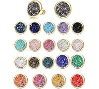 Juego de 20 pares de aretes redondos de acero inoxidable con cristales drusos para mujer, antisensibles, 10 mm, 12 mm, tratamiento práctico