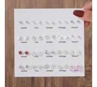Juego de 20 pares de pendientes de aleación de inspiración vintage que incluyen motivos de cruz de mariposa con lazo de corazón y perla para mujer (C)