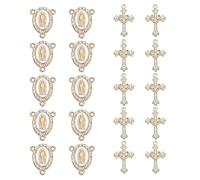 Juego de 20 piezas de centro de mesa de rosario con 10 dijes de cruz de cristal y 10 medallas católicas de diamantes de imitación de la Virgen María para hacer rosarios, suministros de fabricación de