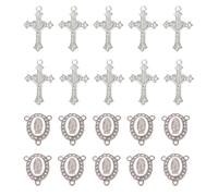 Juego de 20 piezas de rosario para hacer rosario con 10 dijes de cruz de cristal y 10 medallas de San Miguel católico de diamantes de imitación, suministros de fabricación de rosarios religiosos para