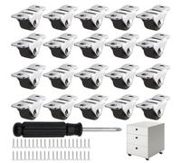 Juego de 20 ruedas para muebles con placa de acero, con 40 tornillos y 1 destornillador, apto para muebles, armarios, cajas de herramientas, pequeños electrodomésticos, proyectos de bricolaje, 1,2 cm
