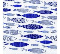 Juego de 20 servilletas (33 x 33 cm), diseño de peces, color negro y azul