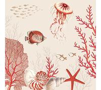 Juego de 20 servilletas de mesa - Peces - Medusas - Estrella de mar - Algas - Océano - Decoración de mesa - Decoupage - Técnica de toalla 33 x 33 cm