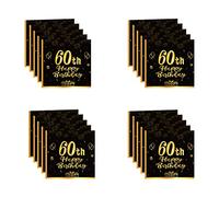 Juego de 20 servilletas de papel para decoración de 60 años, color negro dorado, decoradas para fiestas felices cumpleaños, kit de vajilla desechable