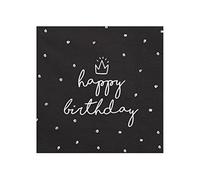 PartyDeco Servilletas Happy Birthday – Juego de 20 negras para cumpleaños 33 x 33 cm en caja