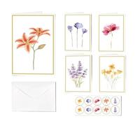 Juego de 20 tarjetas de felicitación con sobres, elegantes flores, tarjetas de cumpleaños, tarjetas plegables en blanco con sobre, tarjetas de felicitación con 5 diseños de flores diferentes, para