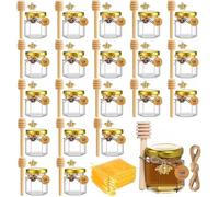 Juego de 20 tarros de miel, 45 ml, mini tarros de cristal para mermelada con cuchara de miel, colgante de abeja, tarjetas de agradecimiento, perfectos para baby shower, bodas, regalos de fiesta