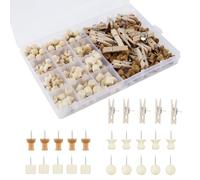 Juego de 200 alfileres de madera pequeños, chinchetas, 5 estilos, miniclavos de arroz, pins de madera con caja, agujas de viaje, para manualidades, placa de corcho, fotos, carteles, pinadel