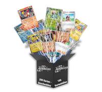 Juego de 200 cartas de Pokémon en alemán - Originales cartas coleccionables Pokemon incluye 25 holo/holo inverso + 100 fundas para tarjetas - sin duplicados - Caja de regalo para niños y