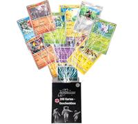 Juego de 200 cartas de Pokemon en inglés, cartas coleccionables originales de Pokemon, incluye 25 holo/holo inverso + 100 fundas para tarjetas, sin duplicados, caja de regalo para niños y