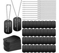 Juego de 200 etiquetas militares para perro, incluye 100 etiquetas de aluminio en blanco, 100 piezas de cadena de acero de bola rectangular en blanco, etiquetas de metal para manualidades, etiquetas