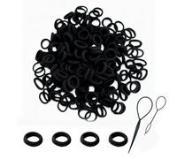Juego de 200 mini bandas para el pelo para niñas, lazos elásticos multicolores, soportes para cola de caballo de 2 cm de diámetro con bolsa de almacenamiento (negro)