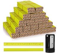 Juego de 202 lápices de carpintero, 200 lápices de construcción planos con regla impresa, lápices de grafito de madera, 2 sacapuntas de carpintero para herramienta de marcado de carpintería (amarillo)
