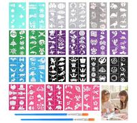 Juego de 204 tatuajes con purpurina, plantillas de maquillaje para niños, plantillas de maquillaje con 3 lápices de maquillaje para niños, fiestas, carnaval, cumpleaños, Navidad