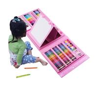 Juego de 208 piezas de suministros de arte para niños, caballete triple de doble cara con pasteles al óleo, ceras, lápices de colores, pasteles de acuarela, bloc de bocetos, kit de arte para niños de