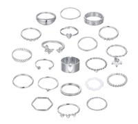 Juego de 21 anillos de nudillos dorados y plateados para mujer, anillos apilables de oro y plata, anillos de dedo para nudillos, anillos abiertos con corazón y perla para mujeres, adolescentes y niñas