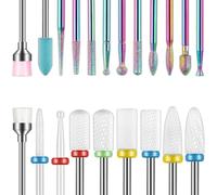Juego de 21 brocas para uñas, 3/32'' lima de uñas eléctrica de diamante kit puntas de uñas de gel acrílico de cerámica, herramientas de arte de uñas acrílicas, brocas de carburo para quitar cutículas