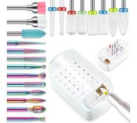 Juego de 21 brocas para uñas con caso titular, lima de uñas eléctrica para cutículas de 3/32 pulgadas y kit de puntas para uñas de gel acrílico, fresas torno para uñas para manicura pedicura, salón