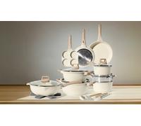 Just Perfecto Juego de Ollas y Sartenes Cocina Antiadherentes 21 Piezas, Batería de Cocina Antiadherentes Aluminio, para Todas las Cocinas, Incluso Inducción, Ollas Cocina con Tapas (21 Pcs Biege)