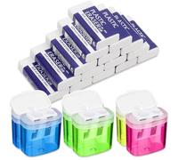 Juego de 21 sacapuntas con lata y sacapuntas con recipiente, incluye 6 sacapuntas (color mezclado) + 15 gomas de borrar