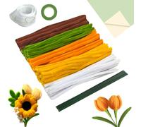 Juego de 210 Piezas de Flores de Limpia Pipas Para Manualidades,5 Colores de Flores de Multicolor Limpia ,Con Cinta, Papel de Flores, Tallos, Cinta,Limpiadores Para Decoración de Ramos de Bricolaje.