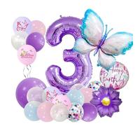 Juego de 22 globos de mariposa, flor y números azules y morados, decoraciones de fiesta de aluminio para cumpleaños, baby showers, celebraciones temáticas, fondos de fotos y eventos familiares