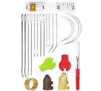 Juego de 23 agujas de coser de piel, agujas de cuero, juego de reparación para tapicería, fieltro, lona, kit de agujas de coser a mano con enhebrador, separador de costuras, dedal, regla suave (tamaño