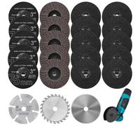 Juego de 23 discos de corte y láminas de 75 mm, 75 x 1,2 x 10 mm, discos de corte para amoladora angular pequeña Flex, mini discos para lijar, cortar y pulir metal, madera, piedra y plástico