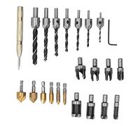 Juego de 23 piezas de herramientas para taladrar y chaflanar en carpintería, kit de brocas avellanadoras de acero de alta velocidad con cuchillos para corcho y llave hexagonal para