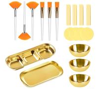 Juego de 23 piezas para el cuidado facial, incluye cuencos de acero inoxidable, 6 cepillos de aplicación, 12 esponjas comprimidas respetuosas con la piel y bandejas de almacenamiento (dorado)