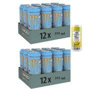 Juego de 24 bebidas energéticas refrescantes y sin alcohol con sabor exótico, caja desechable de 355 ml + 1 caja de té helado San Benedetto con limón sin azúcar, 330 ml