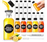 Juego de 24 botellas chupito vidrio jengibre 60 ml, 48 calcomanías, bolígrafo tiza, aceites esenciales, whisky, alcohol