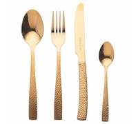 Juego de 24 cubiertos de acero inoxidable pulido, mango efecto martillado acabado mate, dorado, Bali Sibila