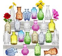 Juego de 24 jarrones de cristal, pequeños jarrones para flores, coloridos jarrones individuales a granel, mini jarrones rústicos de decoración para centros de mesa, botellas de vidrio vintage para