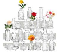 Juego de 24 jarrones pequeños de Cristal, Estilo Vintage, para Boda, Cristal Transparente, Varios tamaños, Modernos y Estrechos, para decoración de Mesa, para el salón, el baño, el día de la Madre