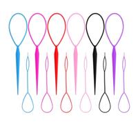 Juego de 24 piezas de herramientas para peinar el cabello, herramienta de cola de caballo para tirar a través de coletas de caballo, trenzas francesas en grandes y pequeñas para mujer, rosa, azul