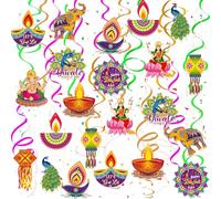 Juego de 24 piezas Happy Diwali para fiestas colgantes con 24 piezas Festival de luces India Festival Deepavali Decoración para Hindú Diwali Decoración de Puerta