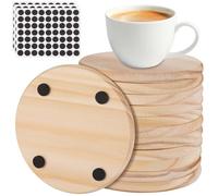 Juego de 24 posavasos de madera, 100 mm en blanco, posavasos redondos de madera natural para bebidas, posavasos de madera redonda para vasos, posavasos de bebidas, posavasos de madera sin terminar
